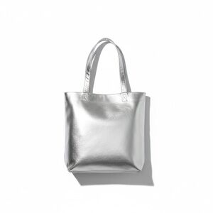 NEW Structured Square PU Leather Tote Silver Streetwear Minimalist Shopper Bag